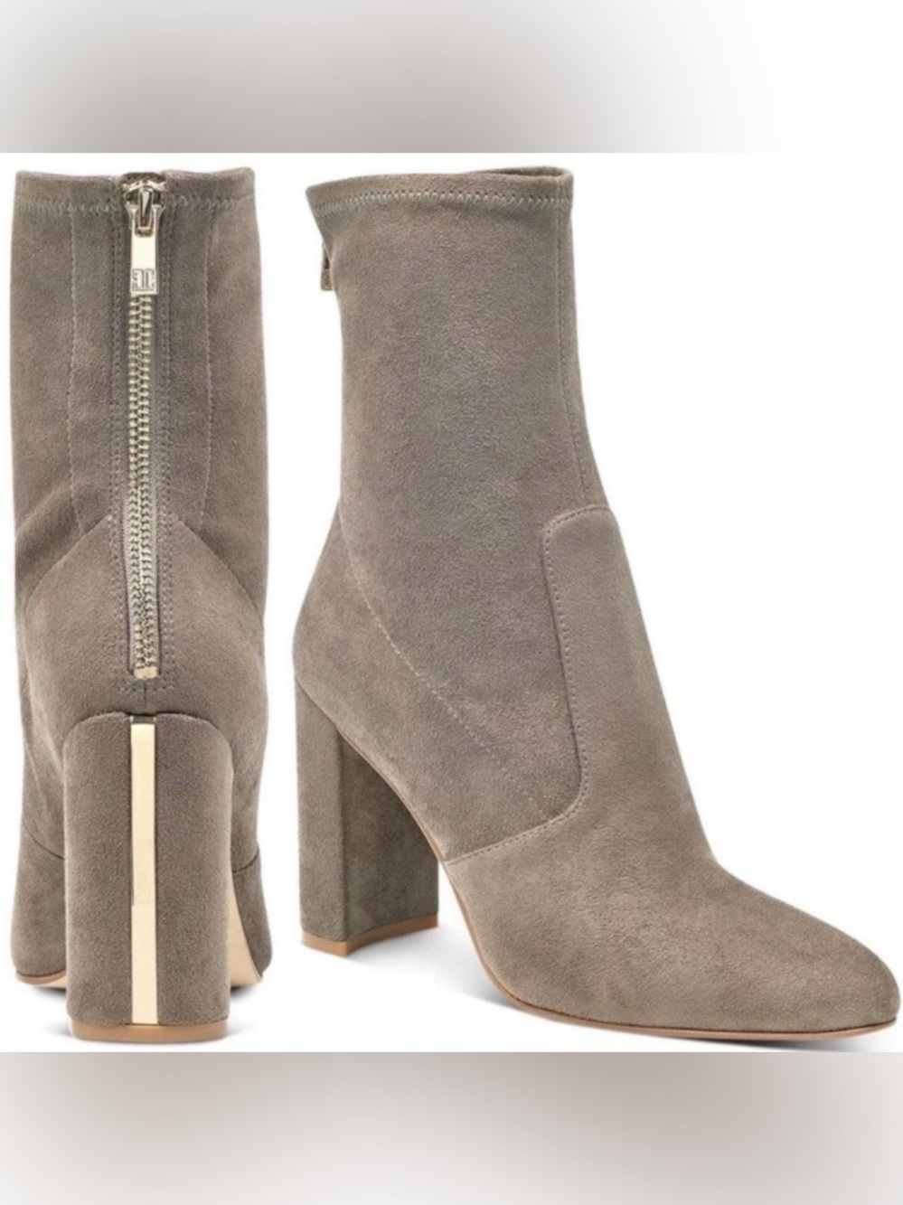Ivanka Trump Taupe Suede Block Heel Ankle Boots